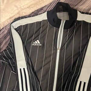 Adidas Men's Black and White Pinstripe Bomber Jacket